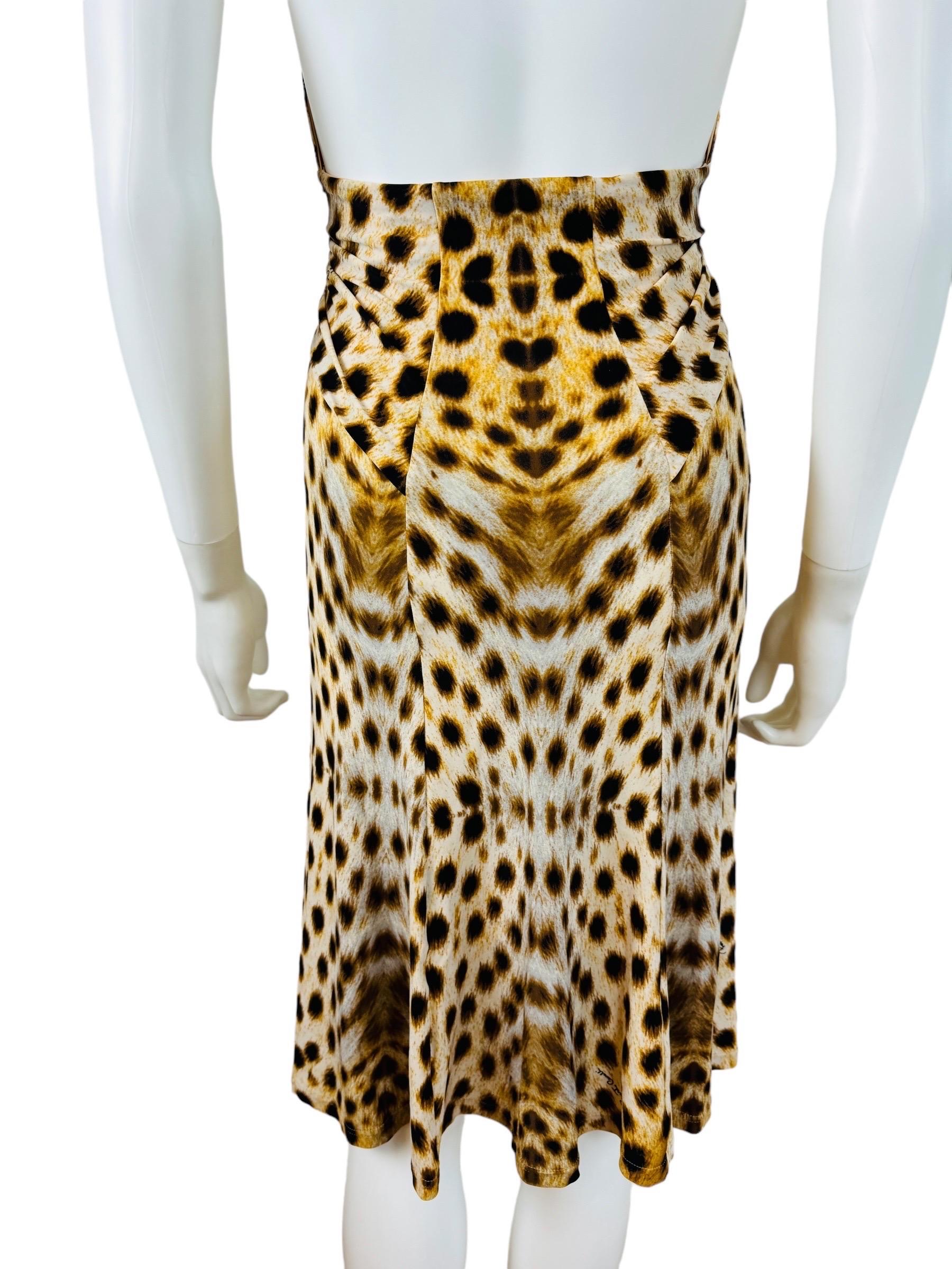 Vintage 2007 2000s Y2K Roberto Cavalli Halter Cheetah Animal Leopard Print Dress For Sale 7