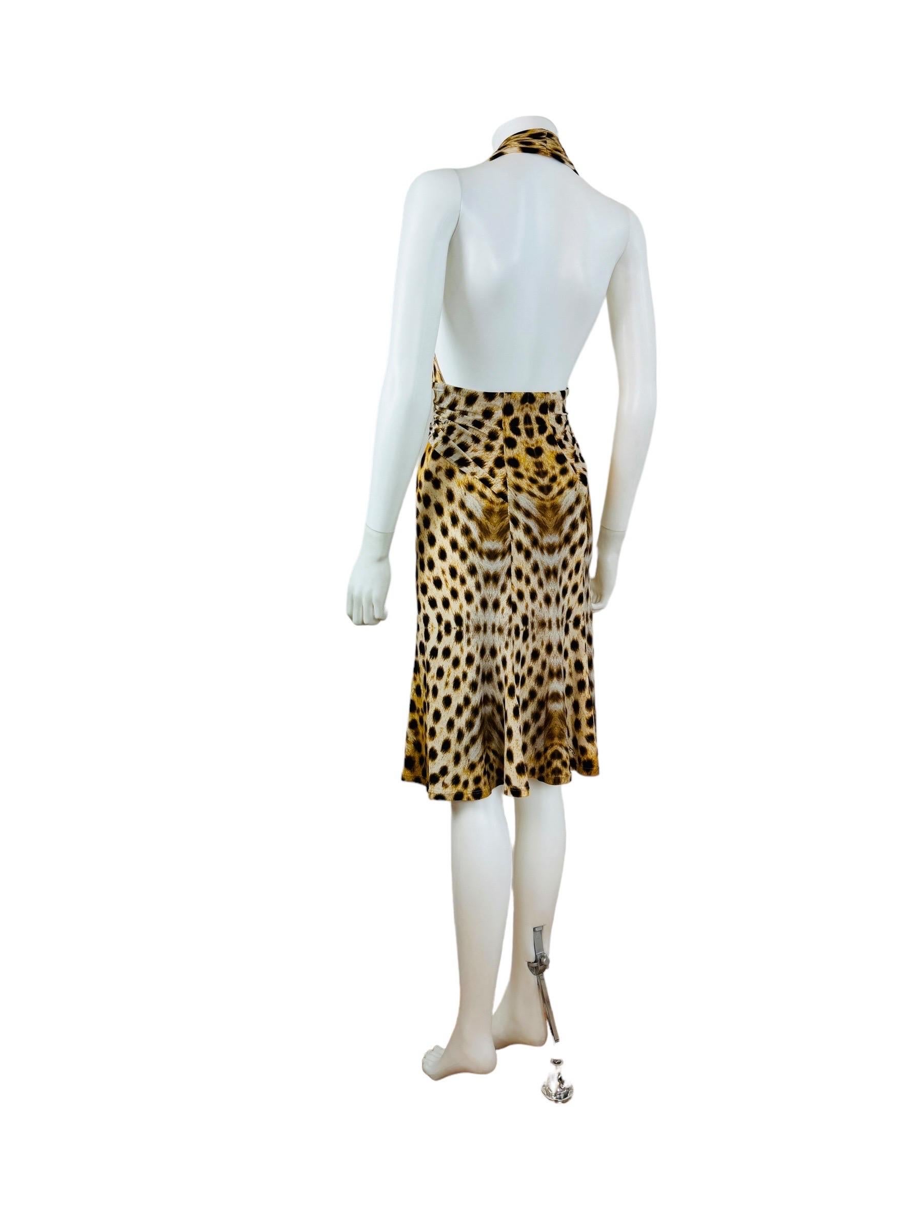 Vintage 2007 2000s Y2K Roberto Cavalli Halter Cheetah Animal Leopard Print Dress For Sale 2