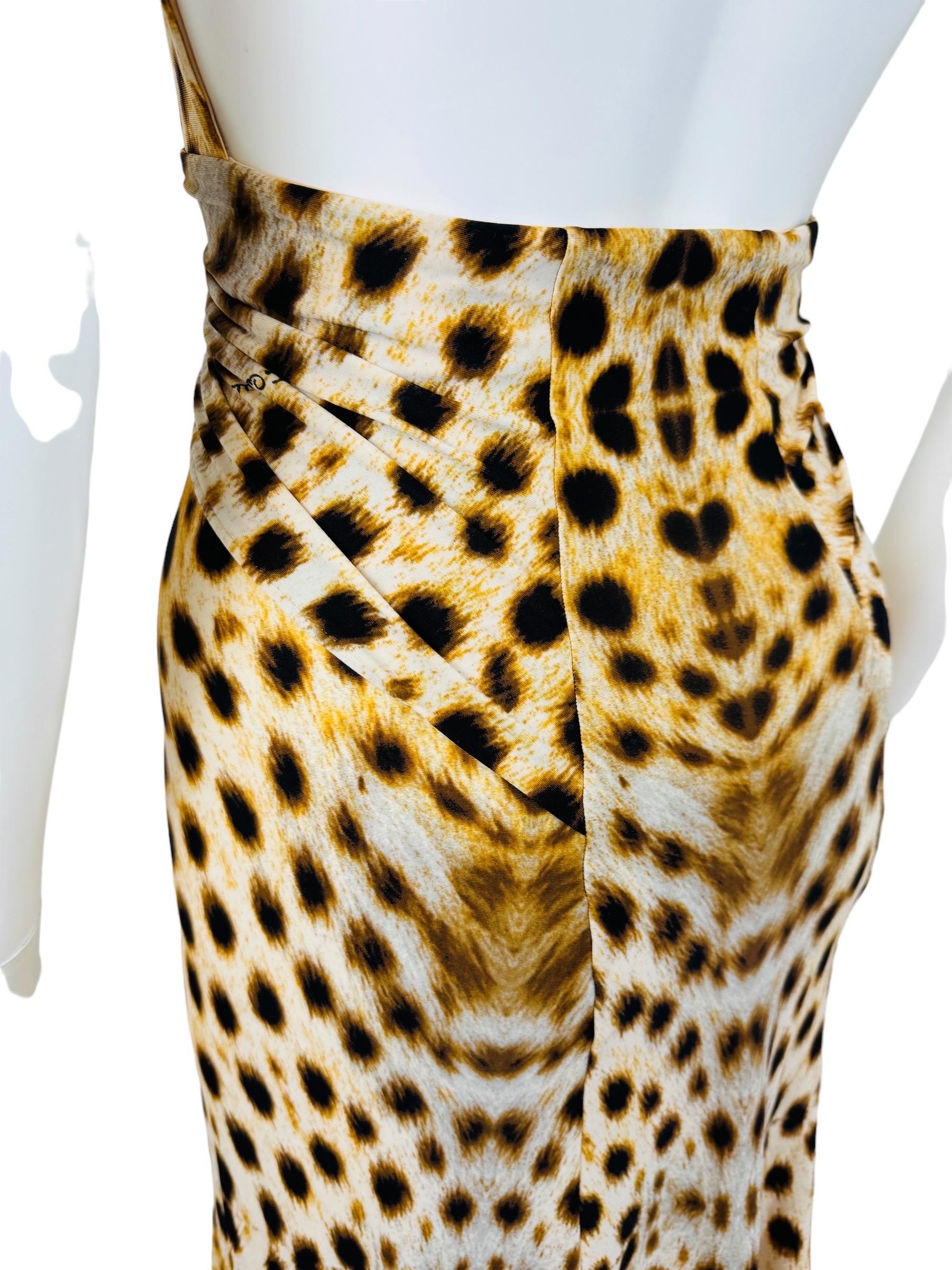 Vintage 2007 2000s Y2K Roberto Cavalli Halter Cheetah Animal Leopard Print Dress For Sale 4