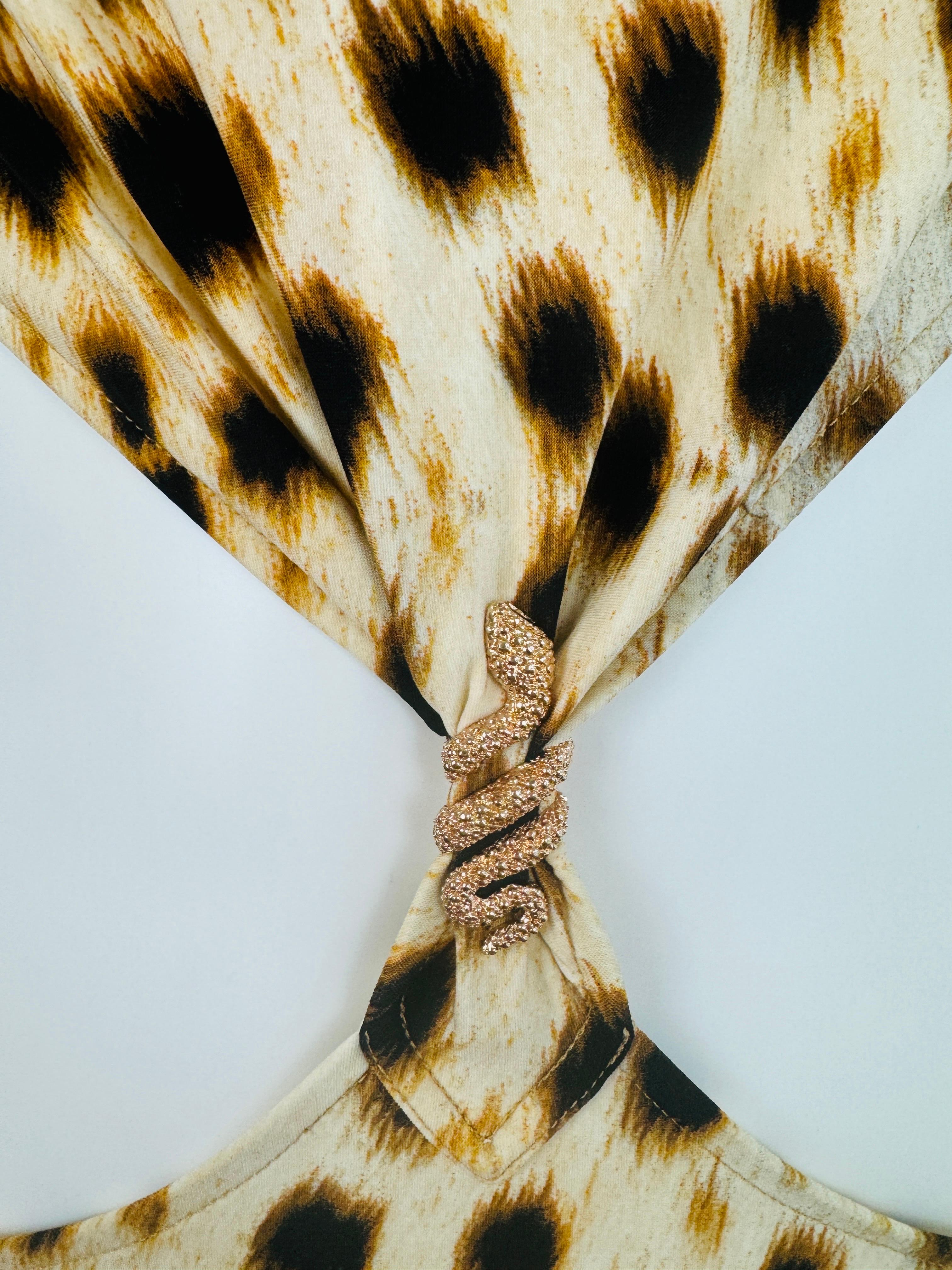 Vintage 2007 Roberto Cavalli Halter Cheetah Animal Print Cut Out Bathing Suit For Sale 7