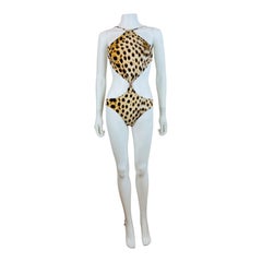 Vintage 2007 Roberto Cavalli Halter Cheetah Animal Print Cut Out Bathing Suit
