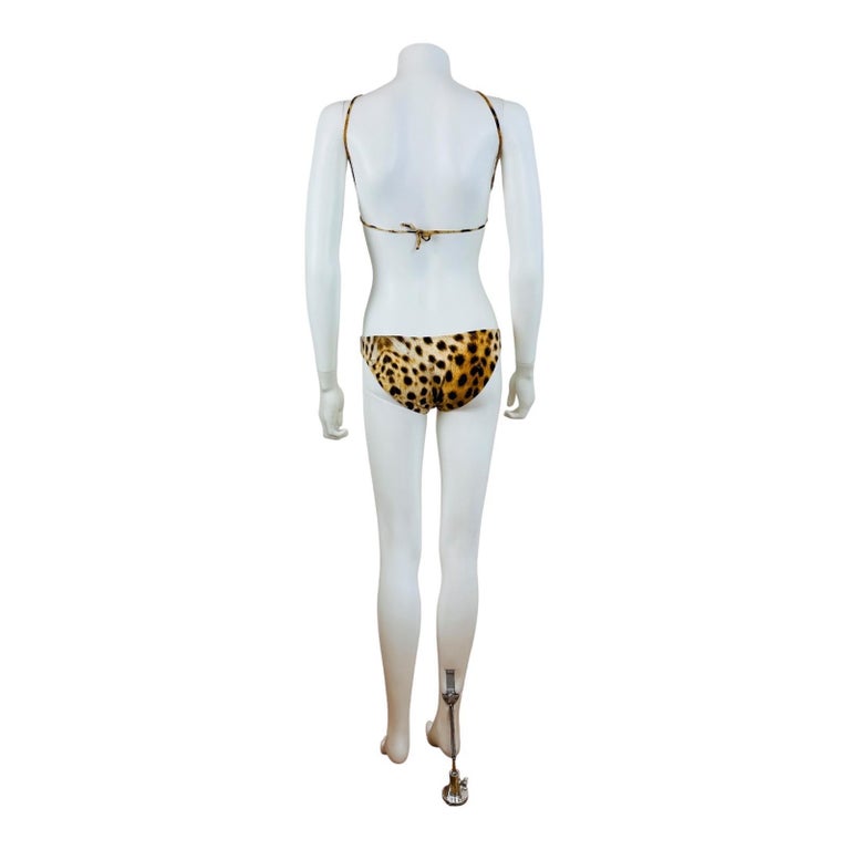 Maillot De Bain Vintage Roberto Cavalli 2007 - Imprimé Léopard, Dos Nu Halter, Taille XS