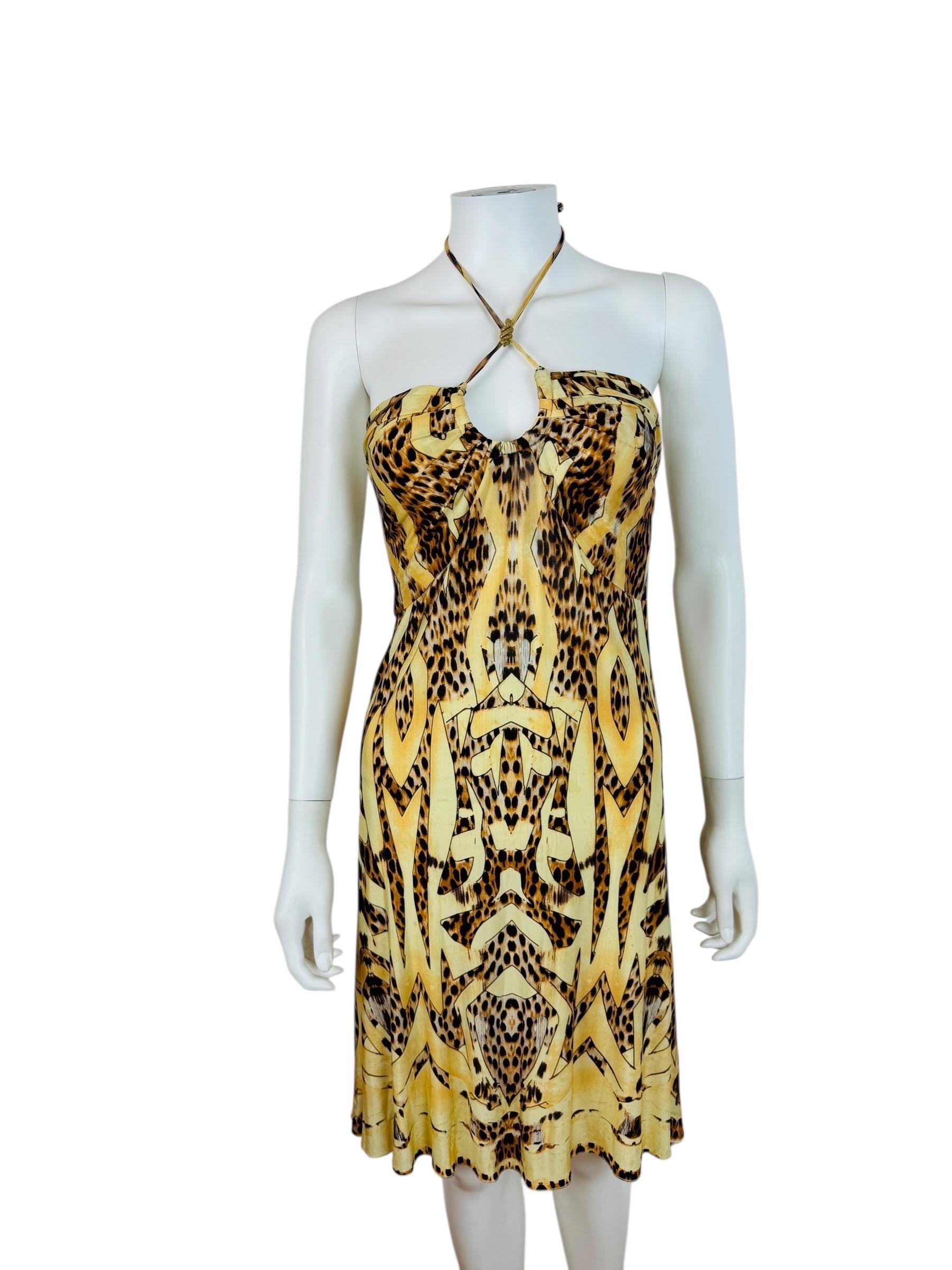 Women's or Men's Vintage 2007 Roberto Cavalli Halter Neckline Gold Snake Medallion Mini Dress For Sale