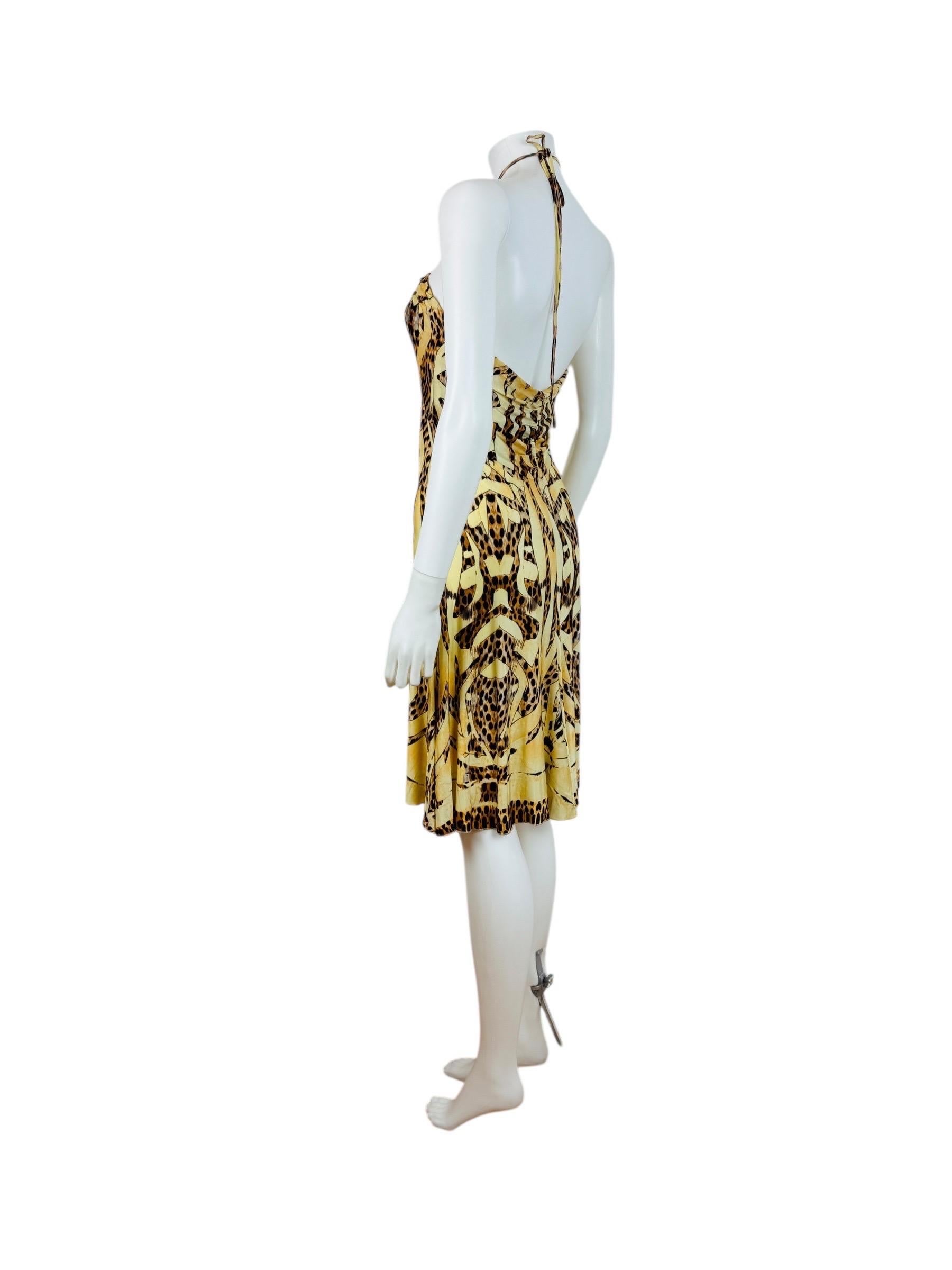 Vintage 2007 Roberto Cavalli Halter Neckline Gold Snake Medallion Mini Dress For Sale 1