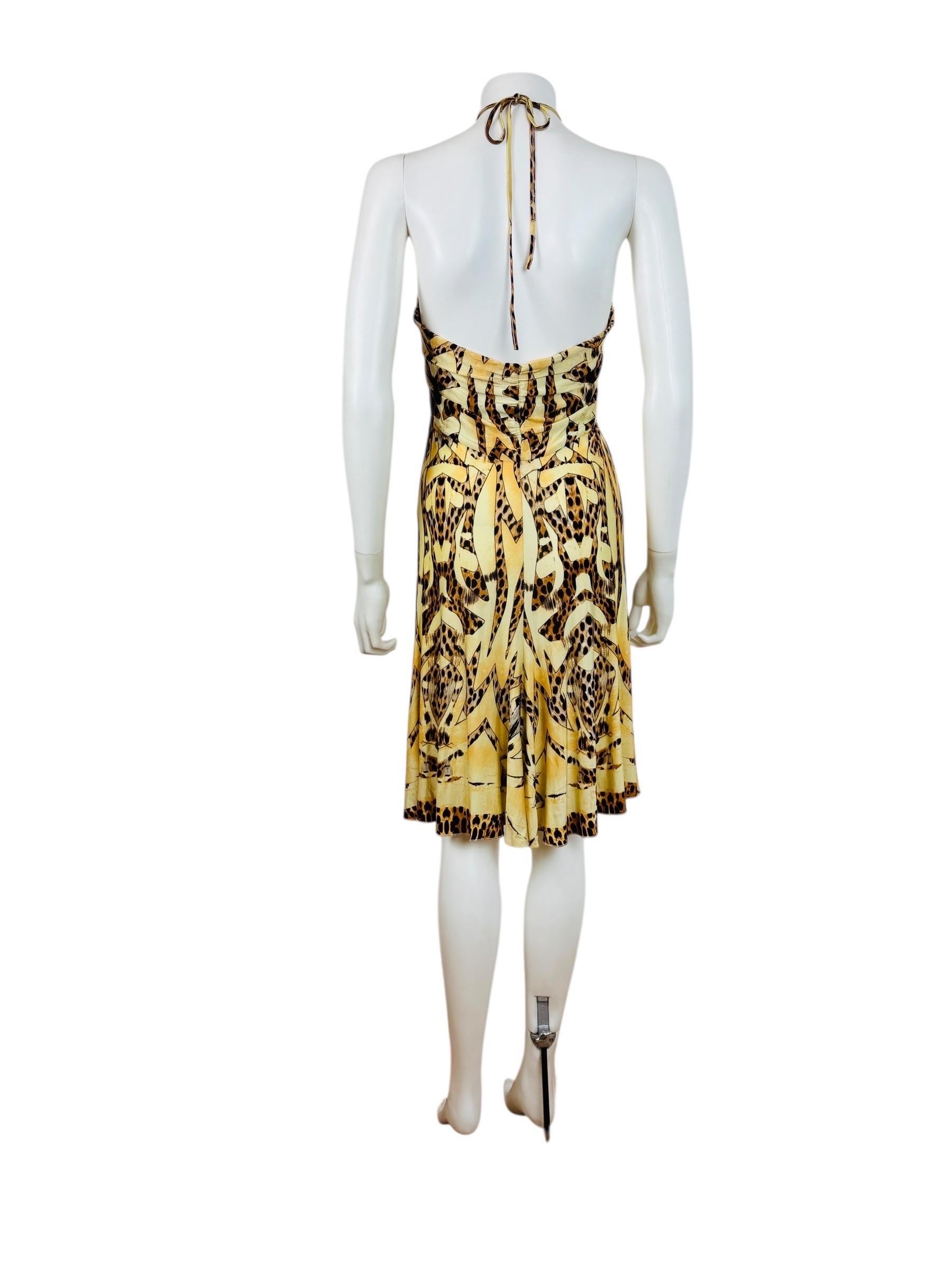 Vintage 2007 Roberto Cavalli Halter Neckline Gold Snake Medallion Mini Dress For Sale 3