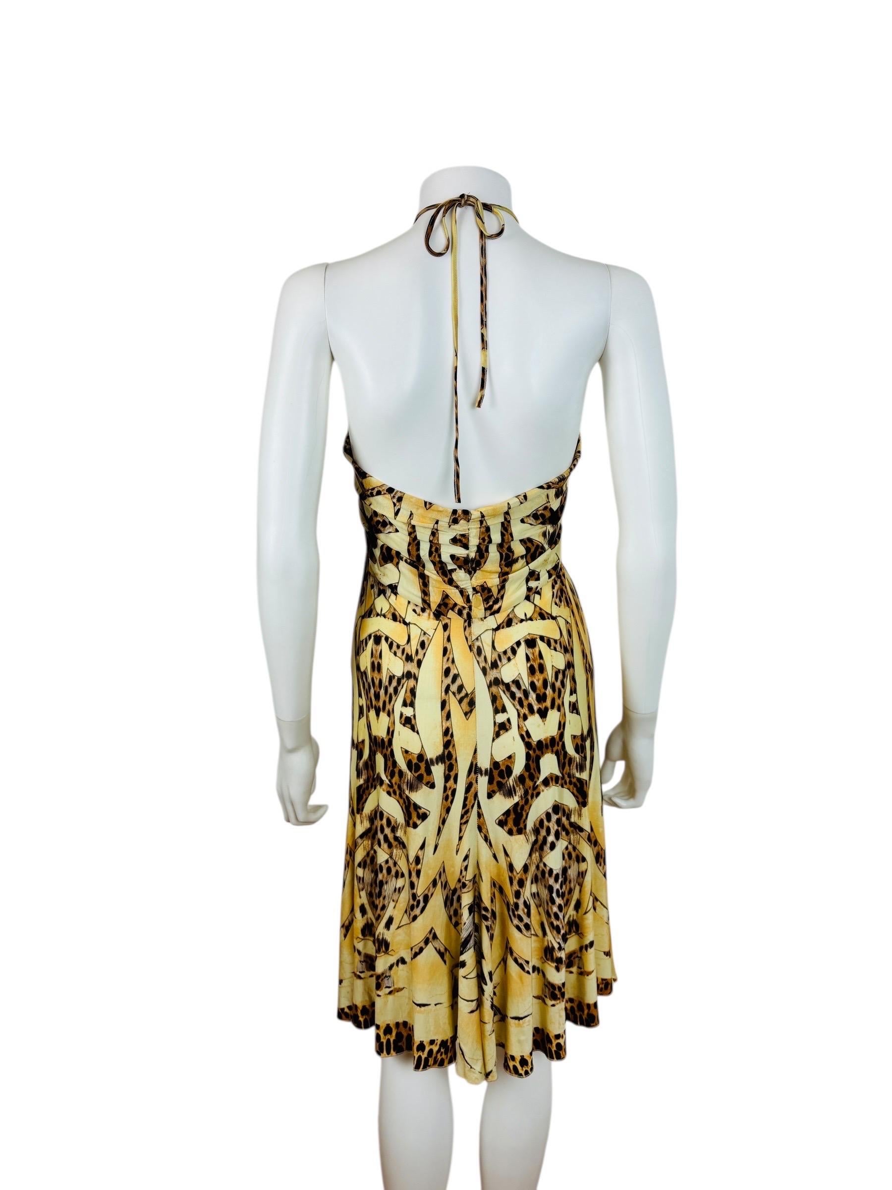 Vintage 2007 Roberto Cavalli Halter Neckline Gold Snake Medallion Mini Dress For Sale 4