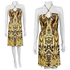 Vintage 2007 Roberto Cavalli Mini robe dos nu avec médaillon en serpent doré