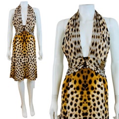 Vintage 2007 Y2K Roberto Cavalli Halter Cheetah Animal Leopard Print Dress Midi