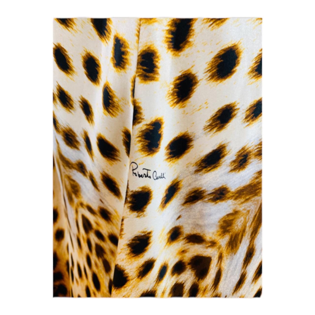 Vintage 2007 Y2K Roberto Cavalli Silk Cheetah Print Halter Dress Gown For Sale 5