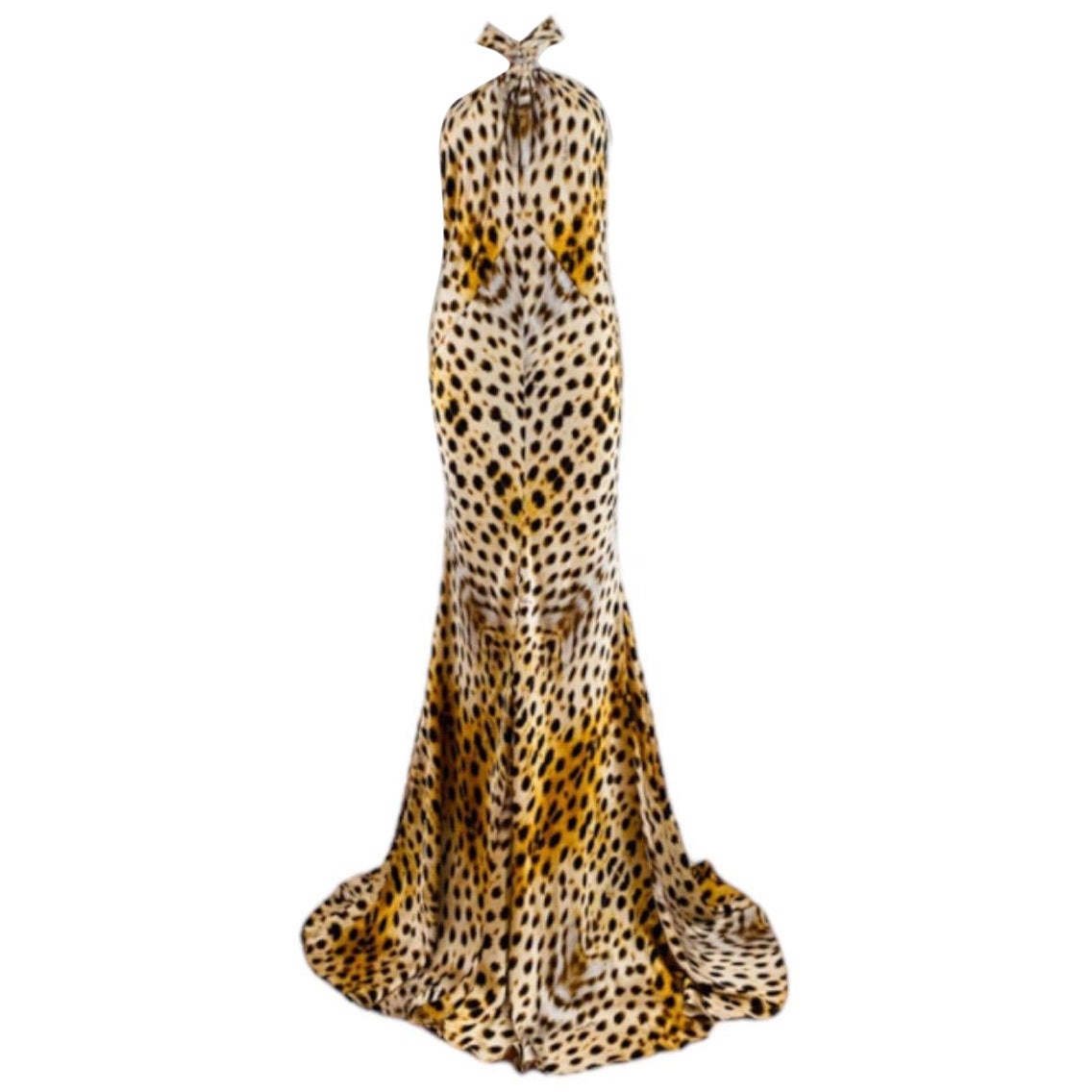 Vintage 2007 Y2K Roberto Cavalli, abito in seta con stampa ghepardo e halter
