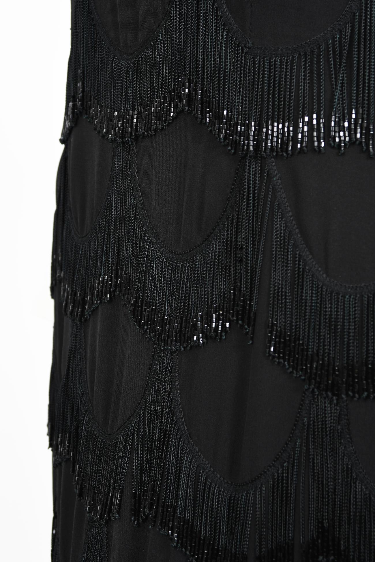Vintage 2008 Christian Dior by Galliano Black Silk Beaded Fringe Bias-Cut Gown 6
