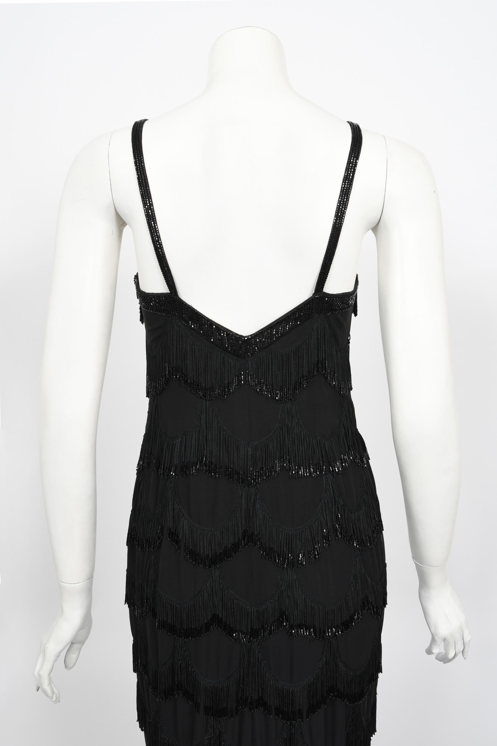 Vintage 2008 Christian Dior by Galliano Black Silk Beaded Fringe Bias-Cut Gown 8