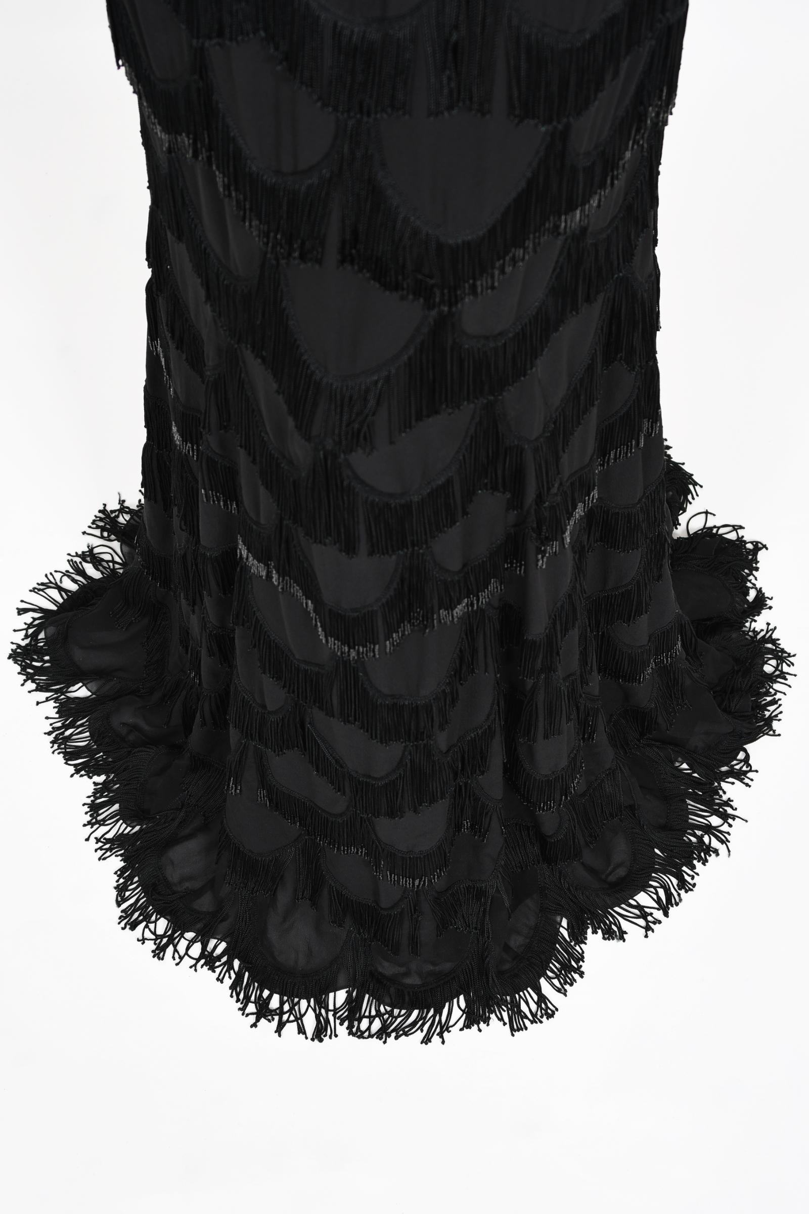 Vintage 2008 Christian Dior by Galliano Black Silk Beaded Fringe Bias-Cut Gown 9