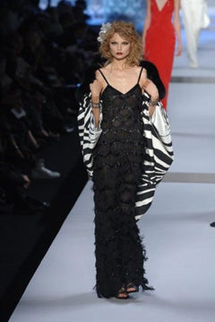 Vintage 2008 Christian Dior by Galliano Black Silk Beaded Fringe Bias-Cut Gown