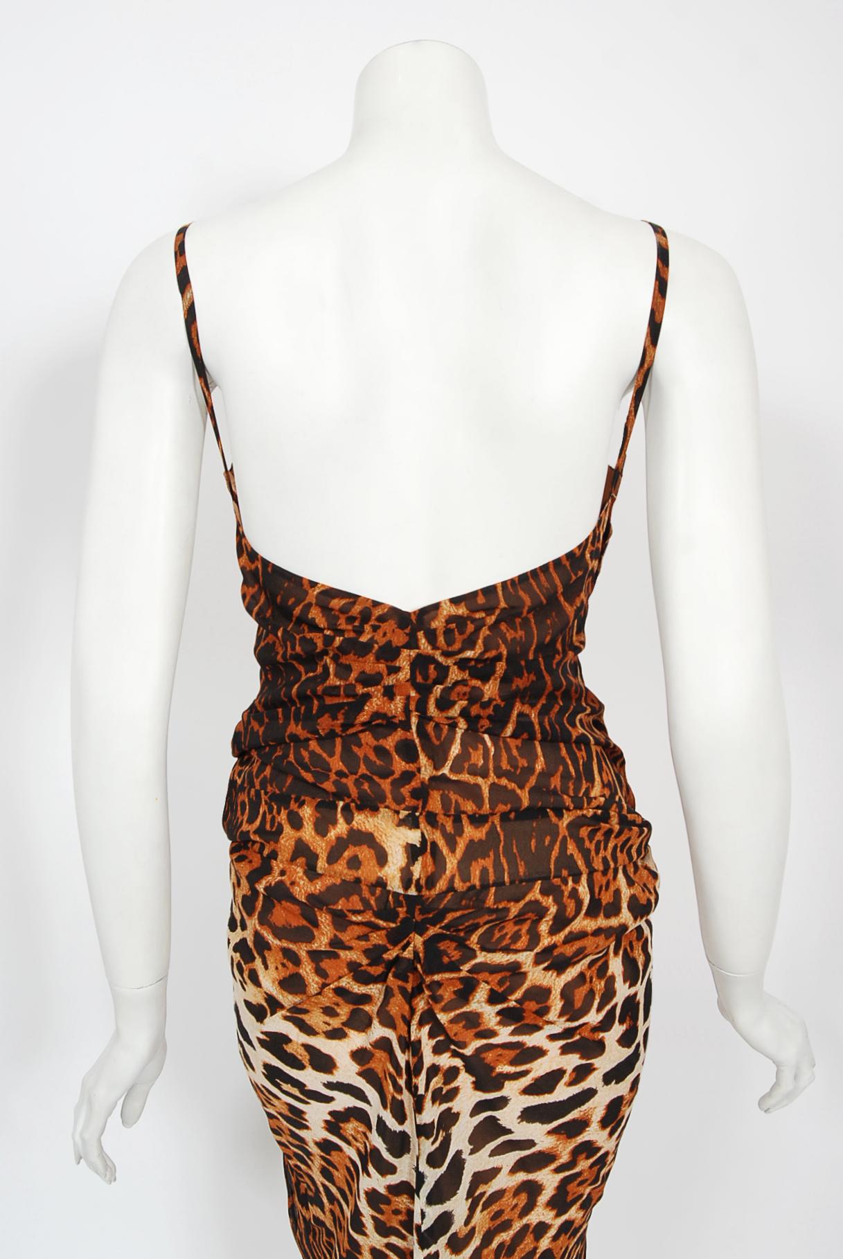 Vintage 2008 Christian Dior by Galliano Leopard Print Silk Beaded Fringe Dress 9
