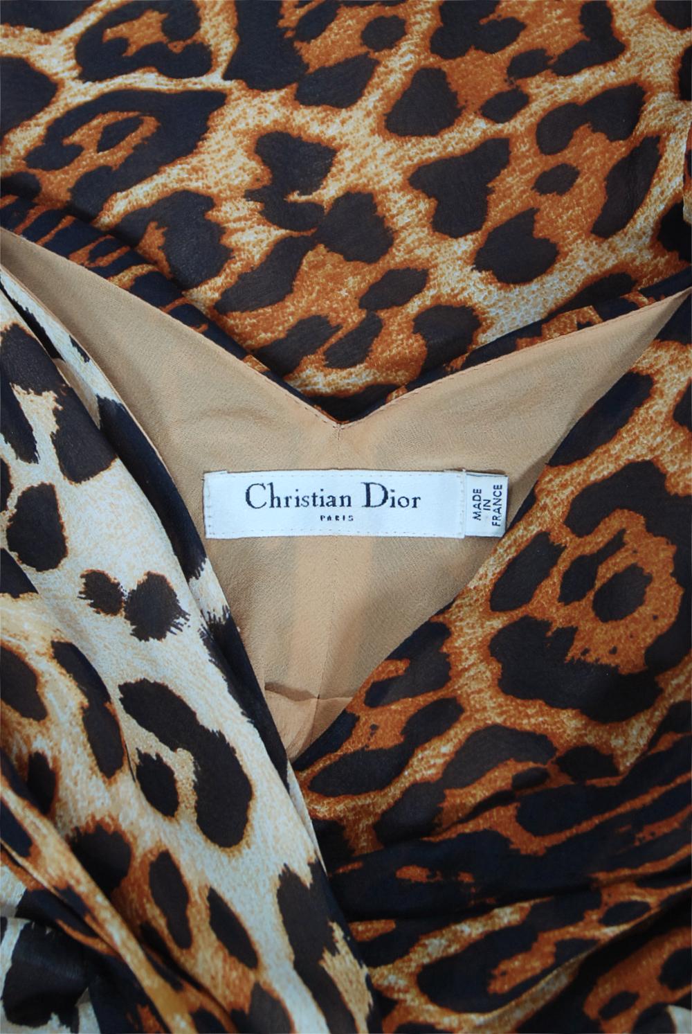 Vintage 2008 Christian Dior by Galliano Leopard Print Silk Beaded Fringe Dress 12
