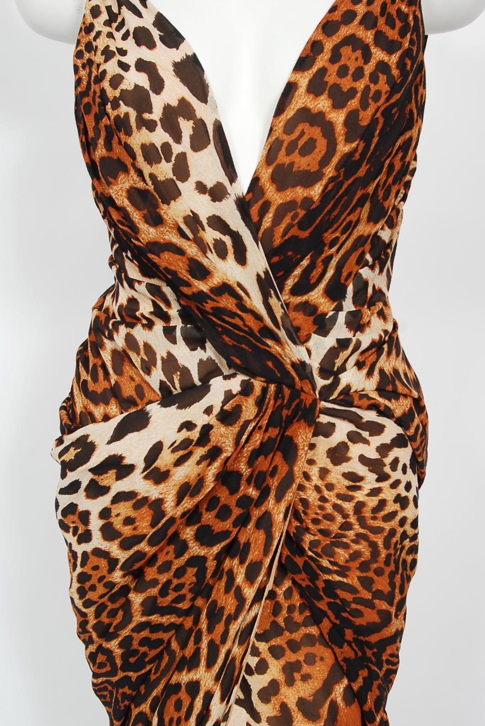Vintage 2008 Christian Dior by Galliano Leopard Print Silk Beaded Fringe Dress 1