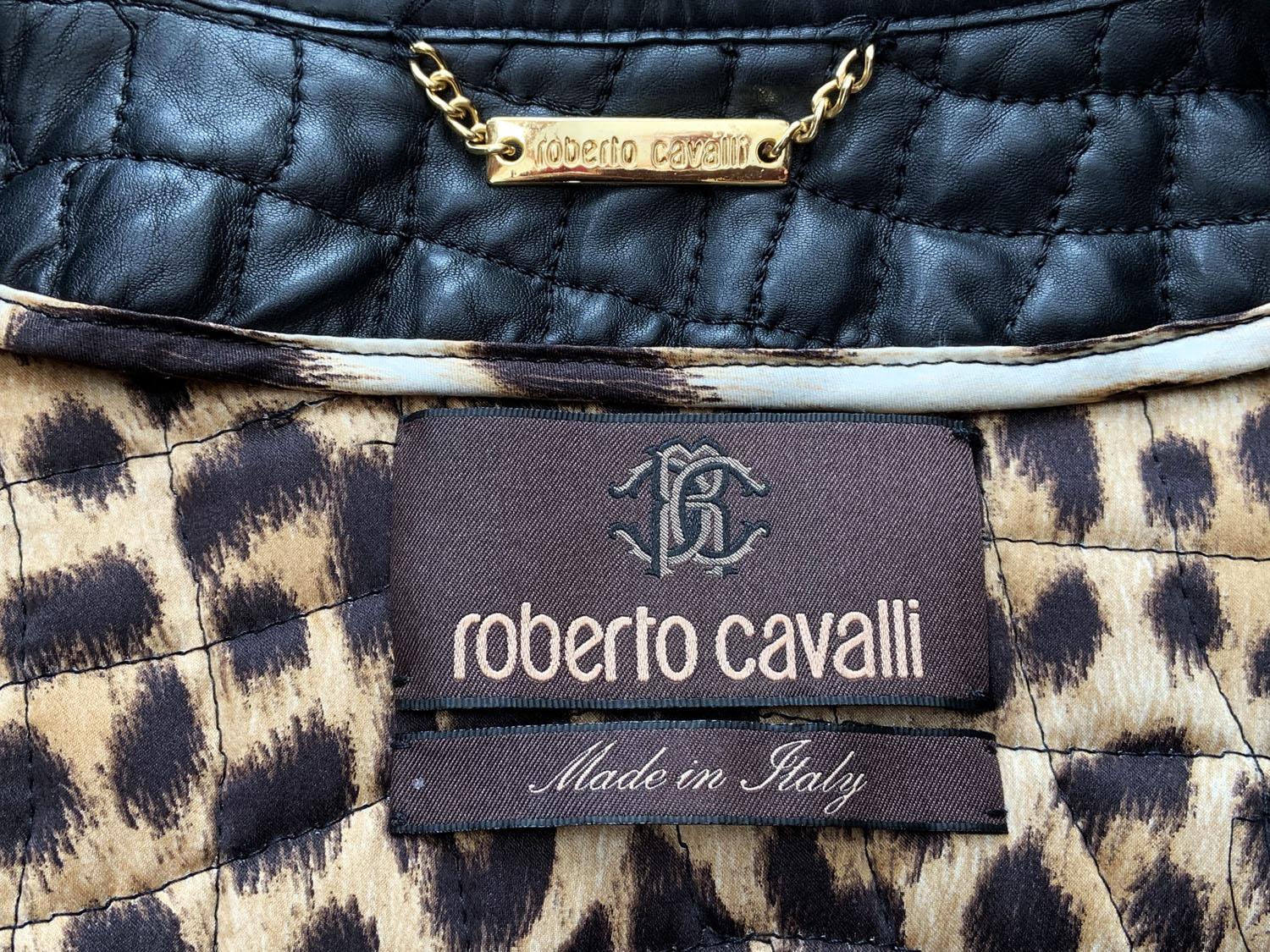 Vintage 2008 Roberto Cavalli Crocodile Print Black Leather Jacket It 42 - US 6 For Sale 3