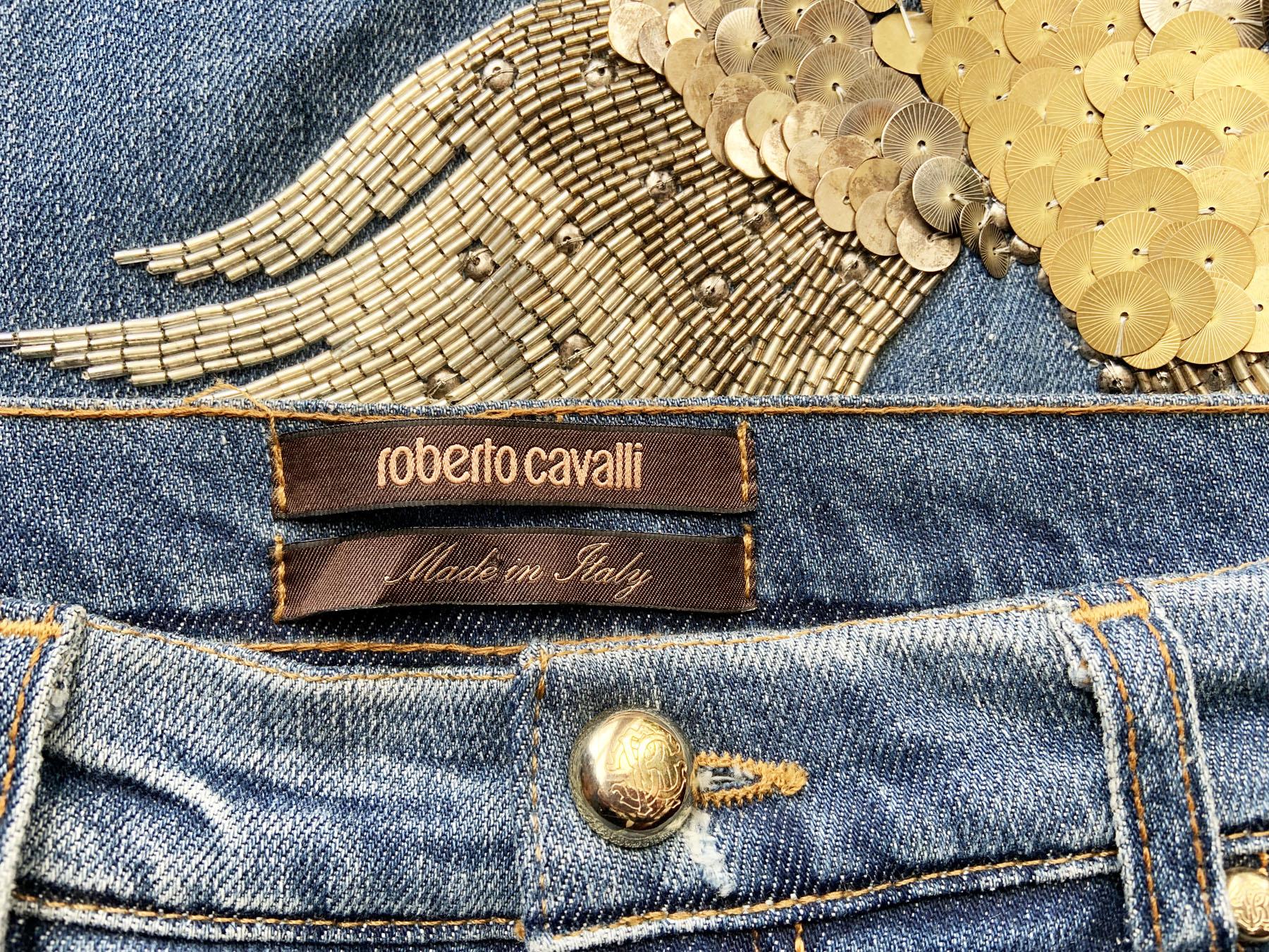 Donna Vintage By 2008 Roberto Cavalli Embellished Hummingbird Jeans Italiano 38 in vendita