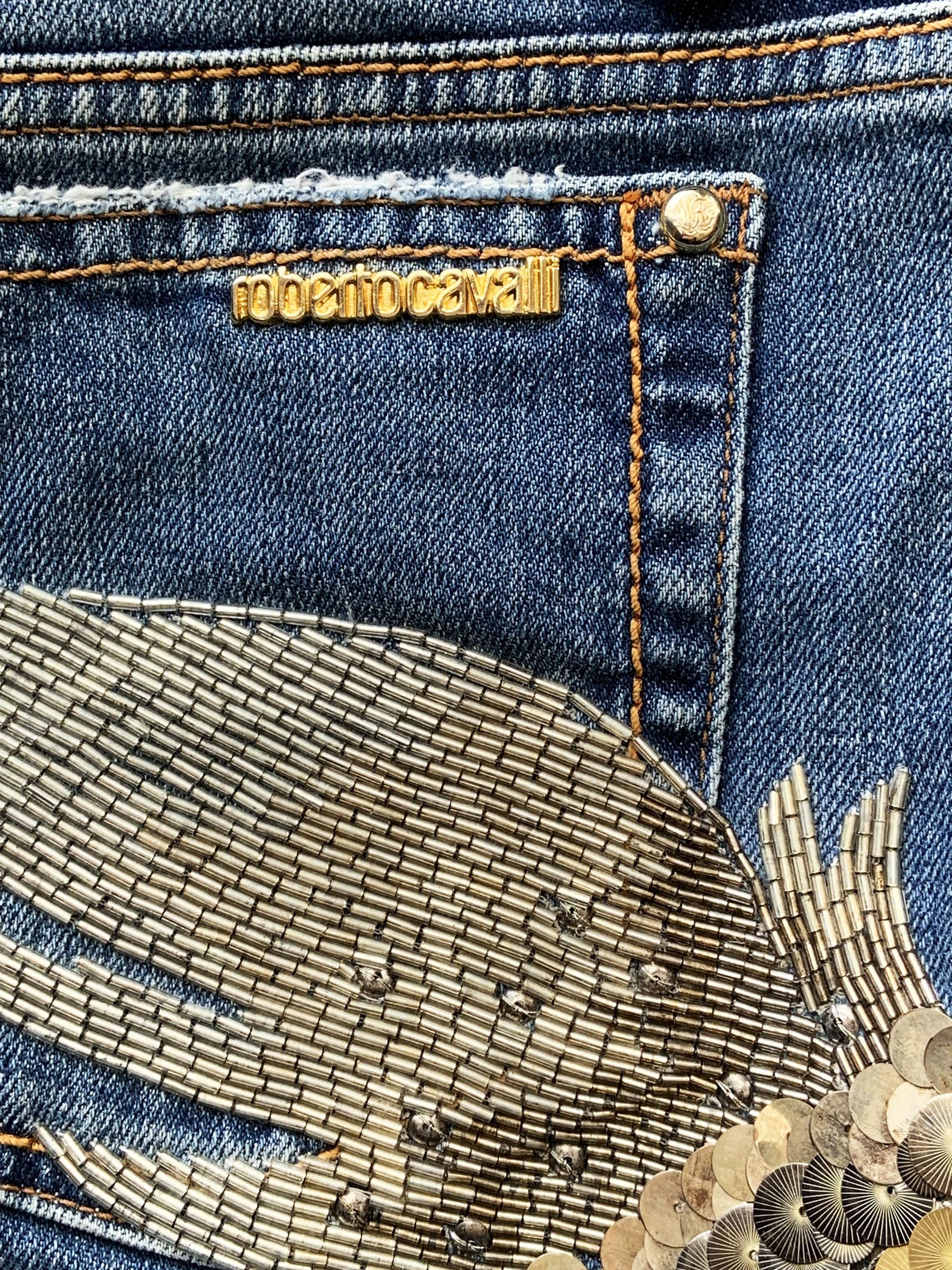 Vintage By 2008 Roberto Cavalli Embellished Hummingbird Jeans Italiano 38 in vendita 1