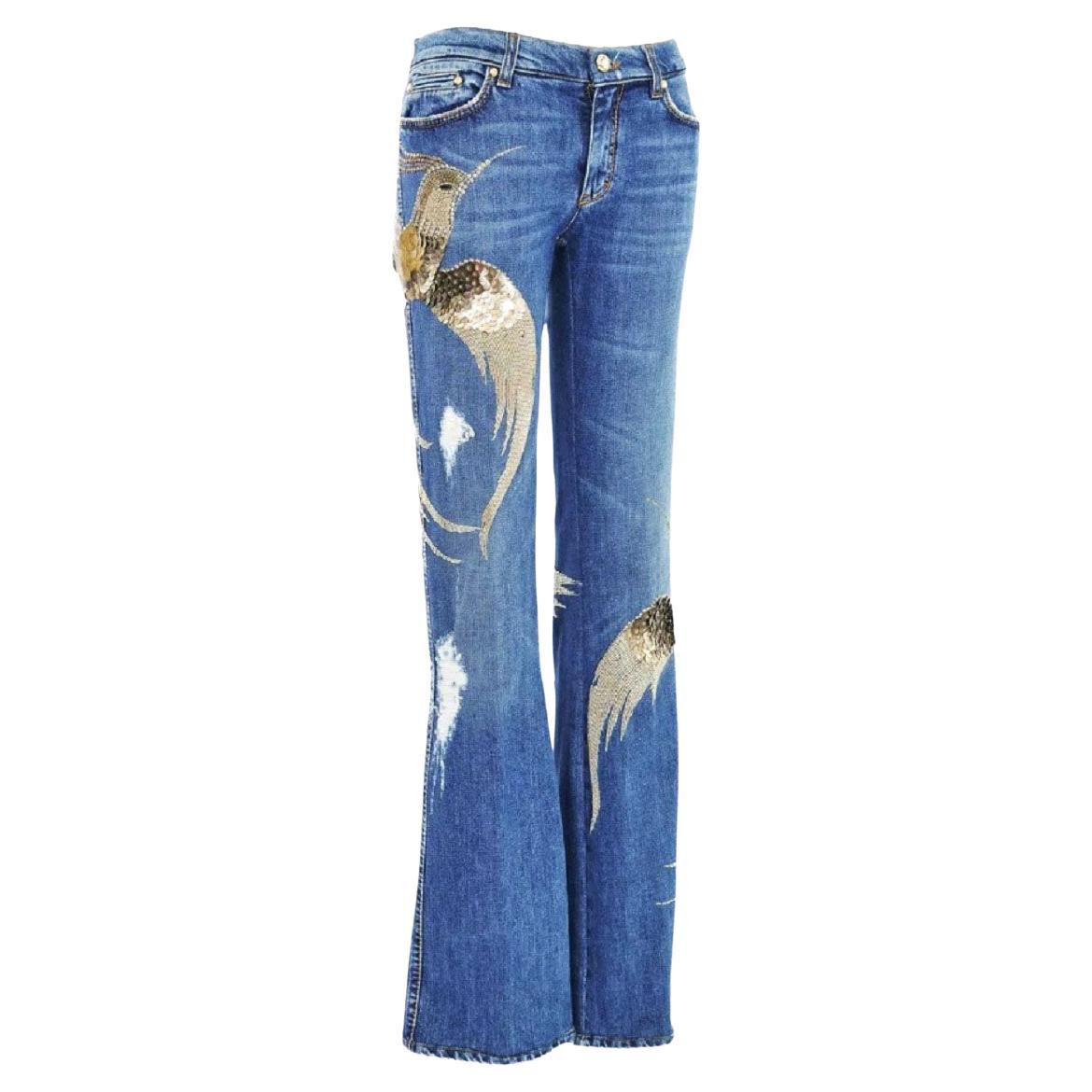 Vintage By 2008 Roberto Cavalli Embellished Hummingbird Jeans Italiano 38 in vendita