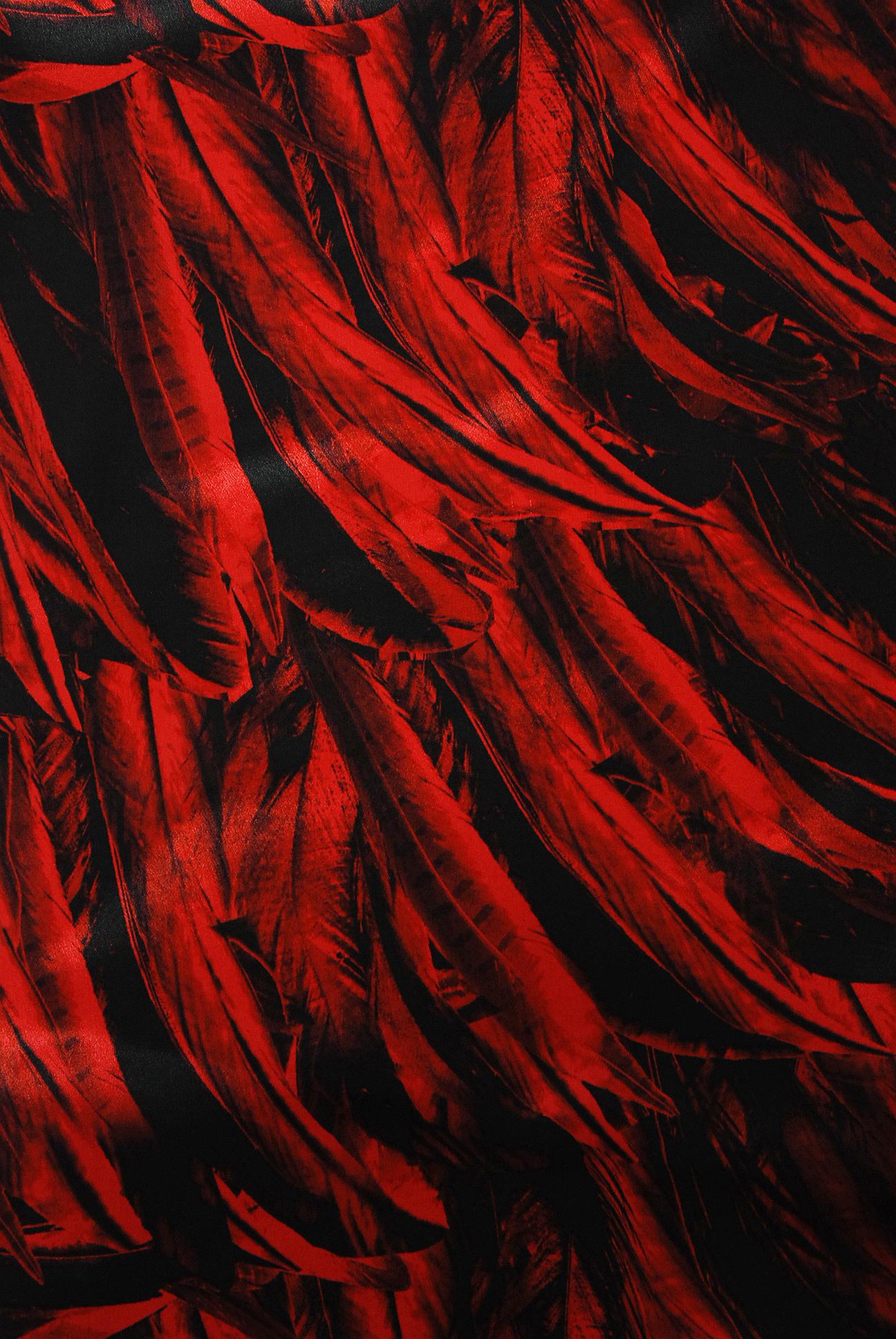 Vintage 2009 Alexander McQueen Lifetime Red Feather Print Silk Low-Plunge Gown 2