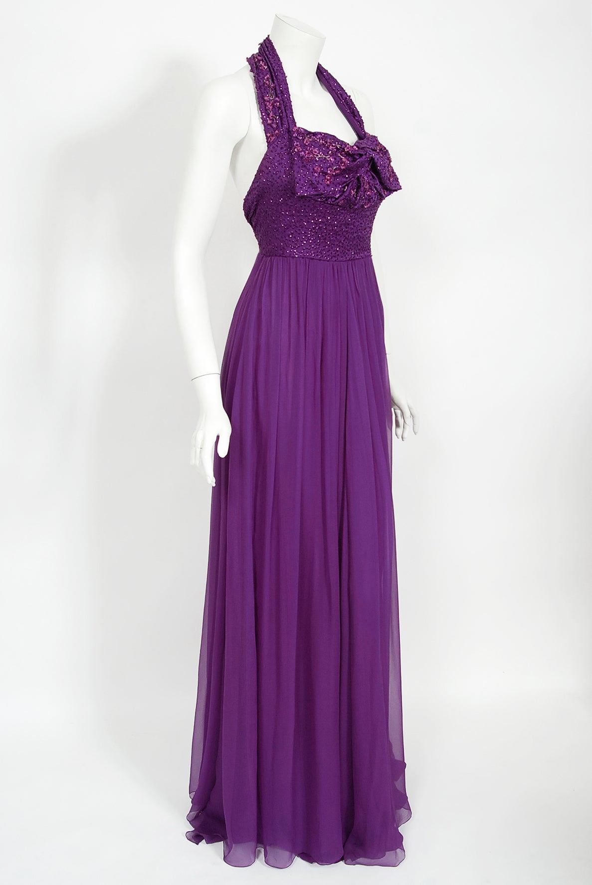 Vintage 2009 Christian Dior by Galliano Beaded Purple Silk Halter Backless Gown 5