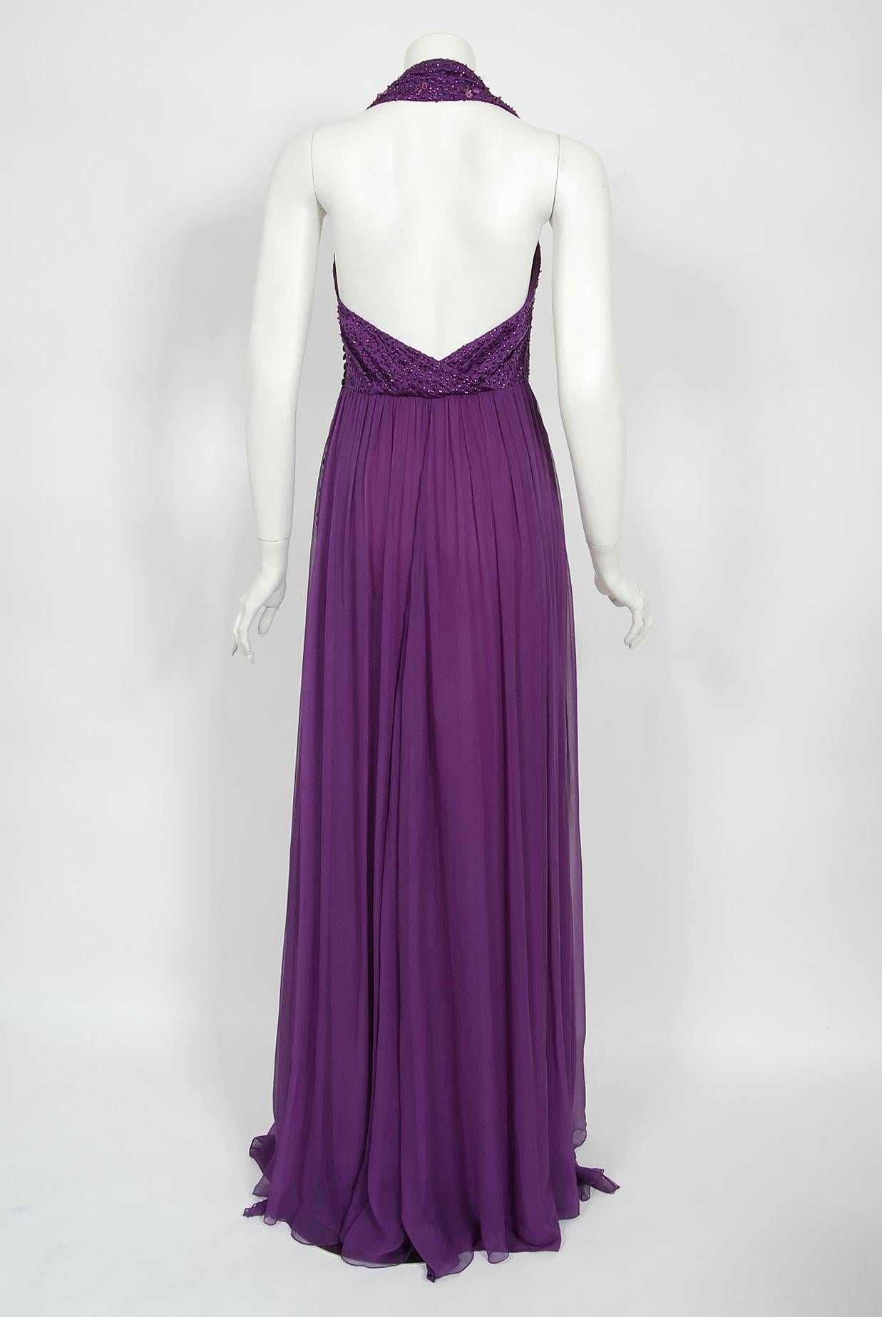 Vintage 2009 Christian Dior by Galliano Beaded Purple Silk Halter Backless Gown 7