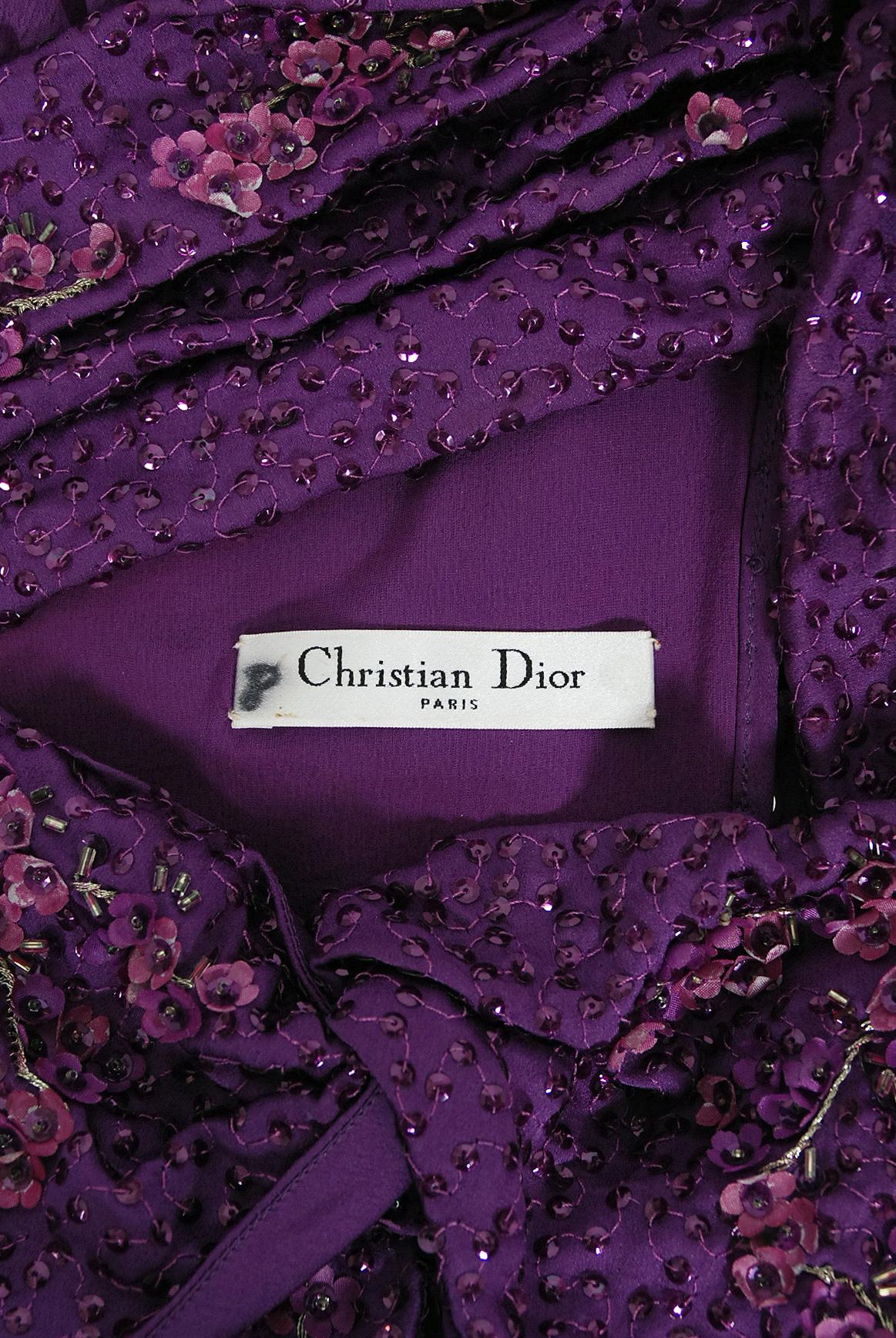 Vintage 2009 Christian Dior by Galliano Beaded Purple Silk Halter Backless Gown 9