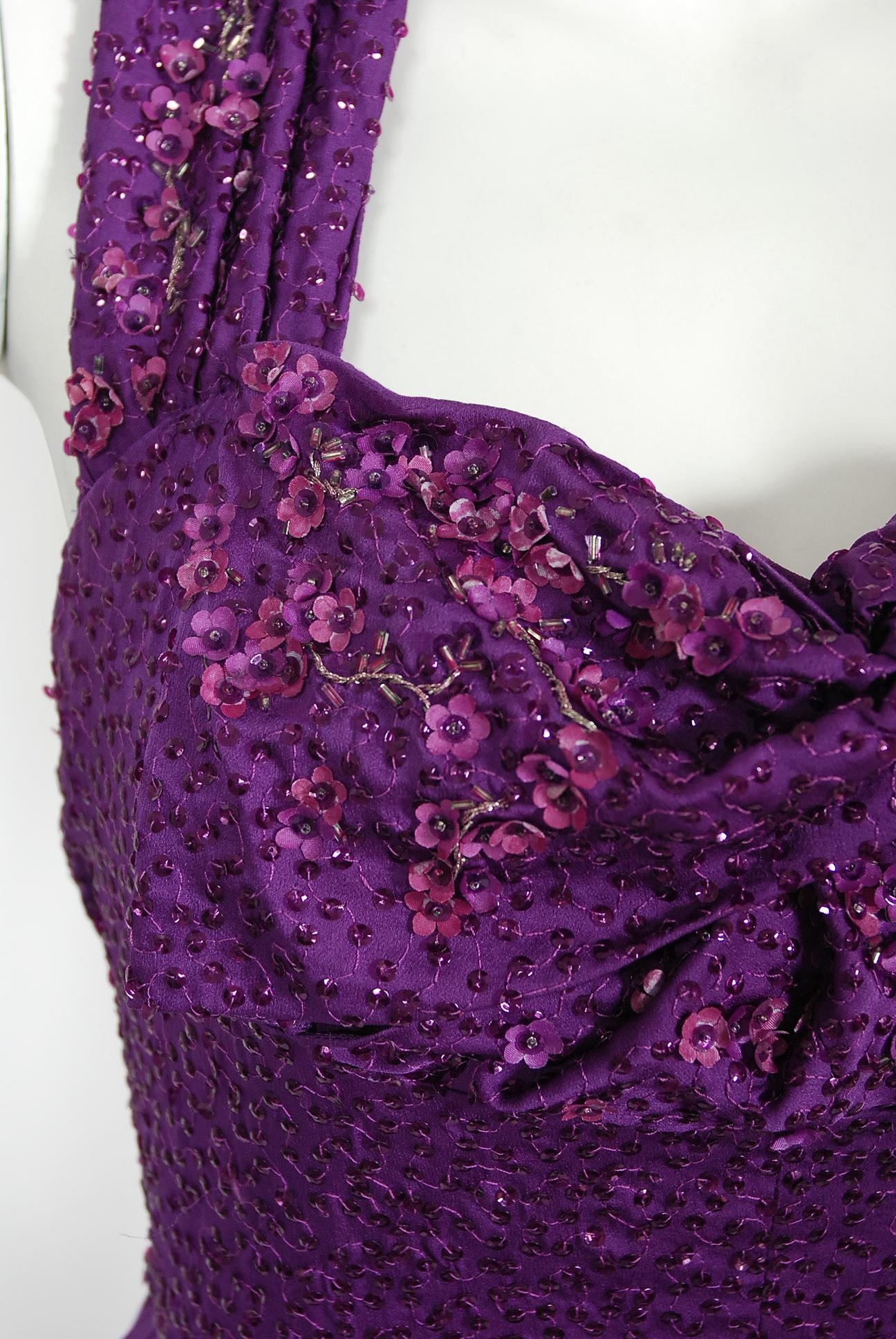 Vintage 2009 Christian Dior by Galliano Beaded Purple Silk Halter Backless Gown In Good Condition In Beverly Hills, CA