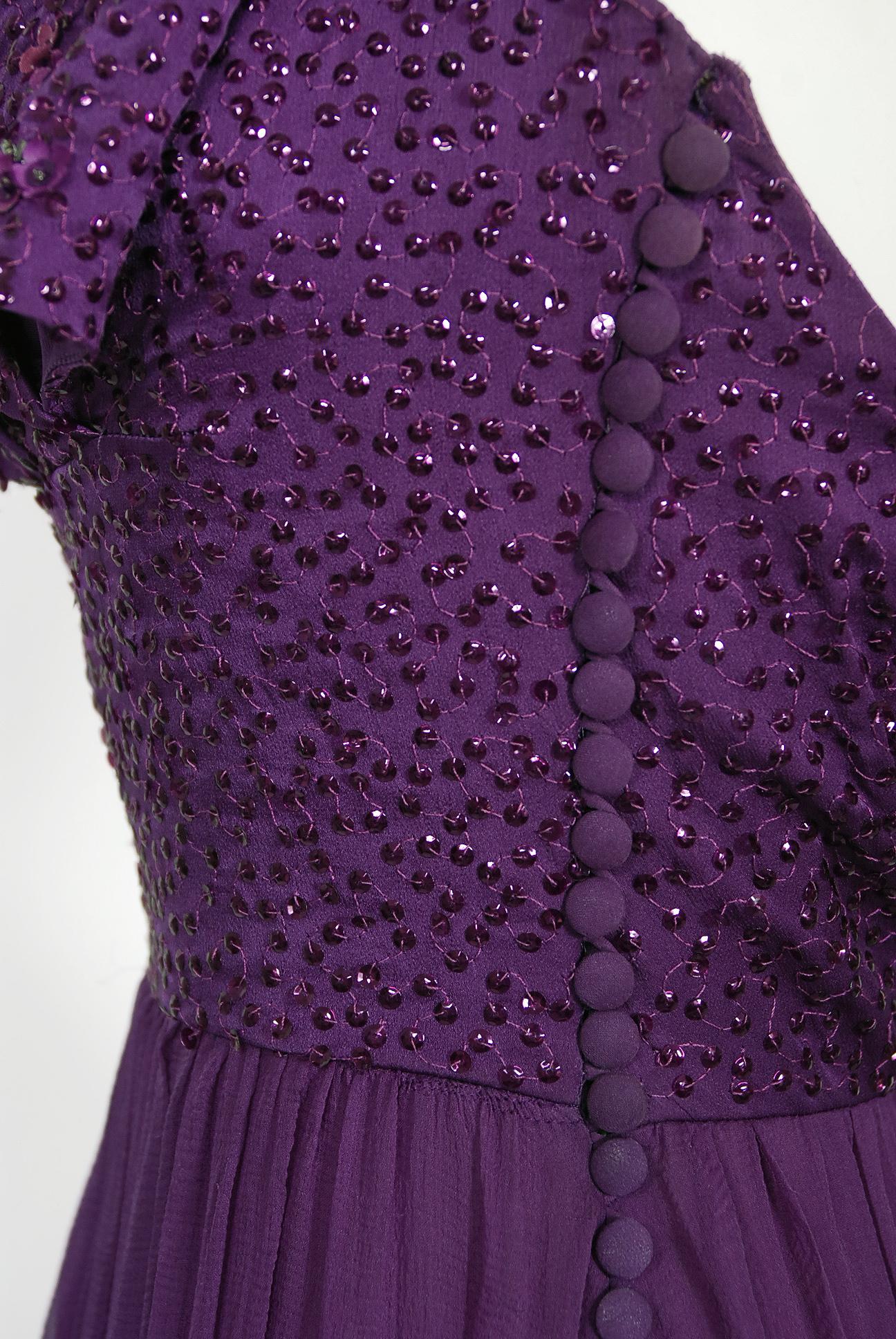 Vintage 2009 Christian Dior by Galliano Beaded Purple Silk Halter Backless Gown 4