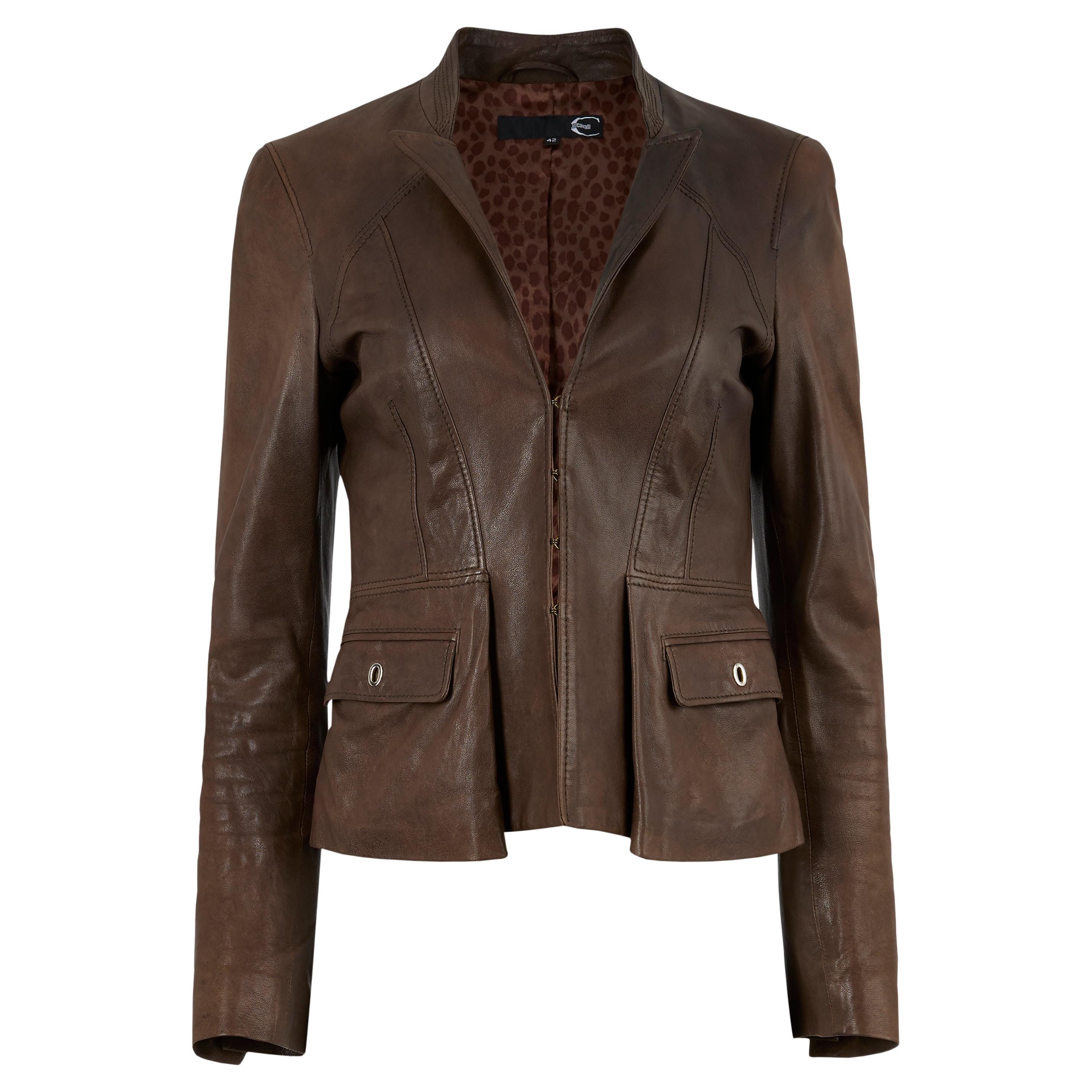 Vintage 2009 Just Cavalli Blazer en cuir marron