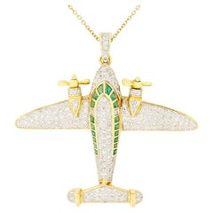 Vintage 2.00ct Diamond and Emerald Plane Pendant, c.1970s