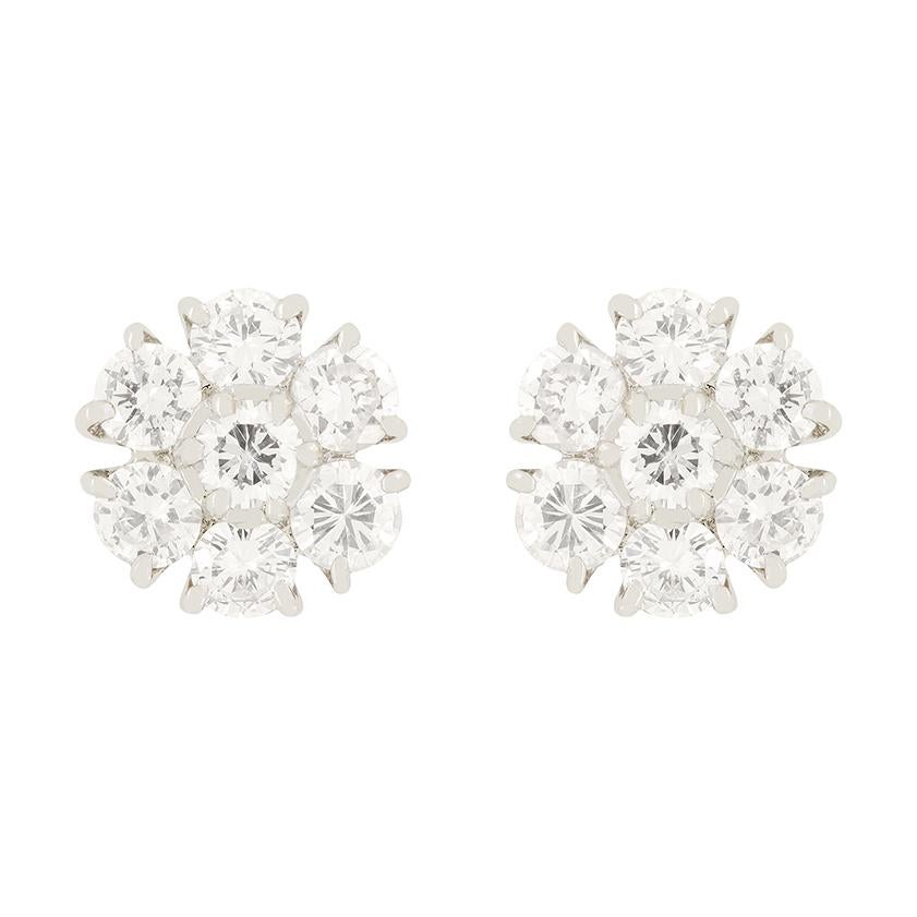 Taglio brillante Orecchini a grappolo con diamanti d'epoca da 2,00 ct, con marchio del 1988 in vendita