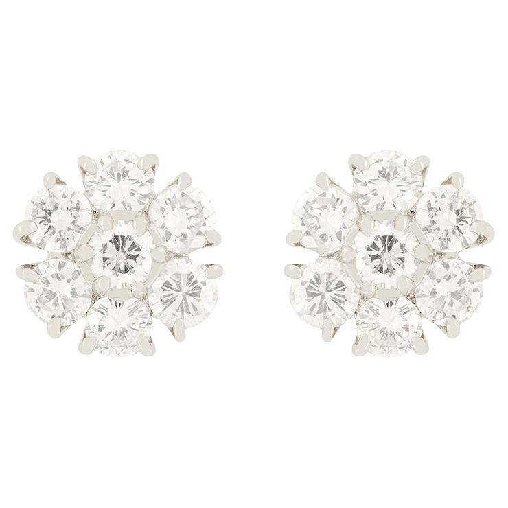 Pendientes vintage de racimo de diamantes de 2,00 ct, con matasellos de 1988