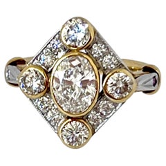 Vintage 2.00ct Diamond Geometric Lozenge Plaque Ring in 18k Two-Tone Gold