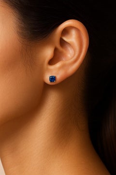 Vintage 2.00ct Natural Untreated Blue Sapphire Stud Earrings • 14K White Gold 4-