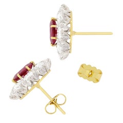 Vintage 2.00ct Ruby and Diamond Cluster Earrings, c.1950s