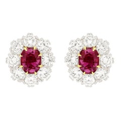 Retro 2.00ct Ruby and Diamond Cluster Earrings, c.1950s