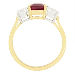 Vintage 2.00ct Ruby and Diamond Three Stone Ring, c.1960s