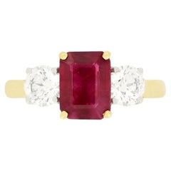 Vintage 2.00ct Ruby and Diamond Three Stone Ring, c.1960s