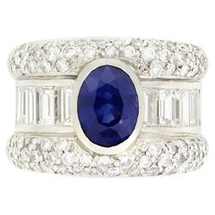 Vintage 2.00ct Sapphire and Diamond Bombe Ring, c.1960s