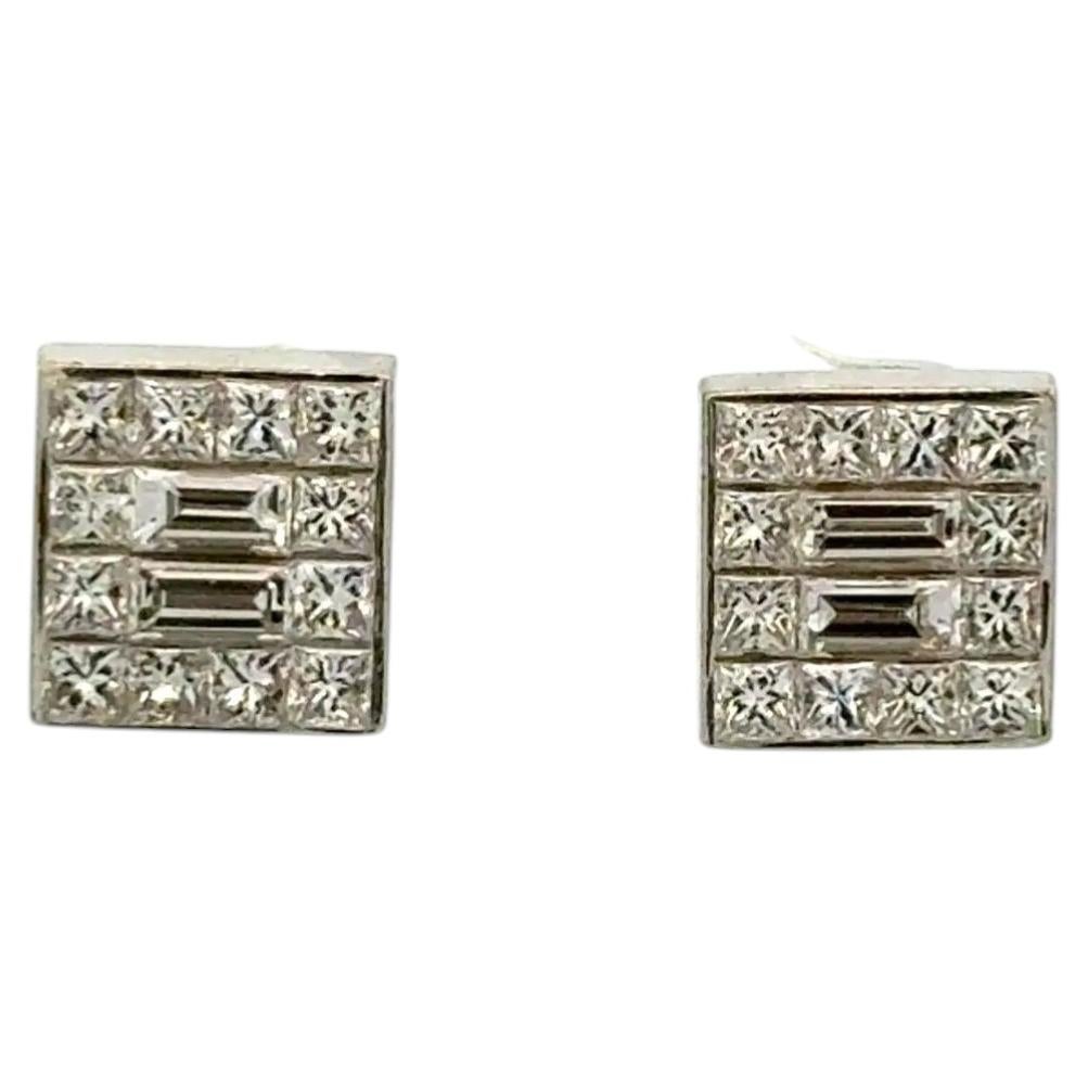 Vintage 2.00tcw Diamond Gold Mosaic Square 9mm Stud Earrings For Sale