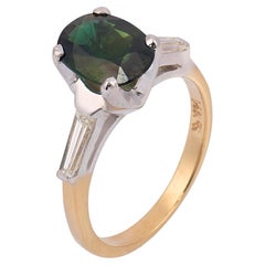 Vintage 2.01 carat green sapphire diamond 14k two tone gold ring