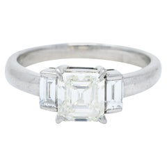 Vintage 2.01 Carats Asscher Diamond Platinum Three Stone Engagement Ring