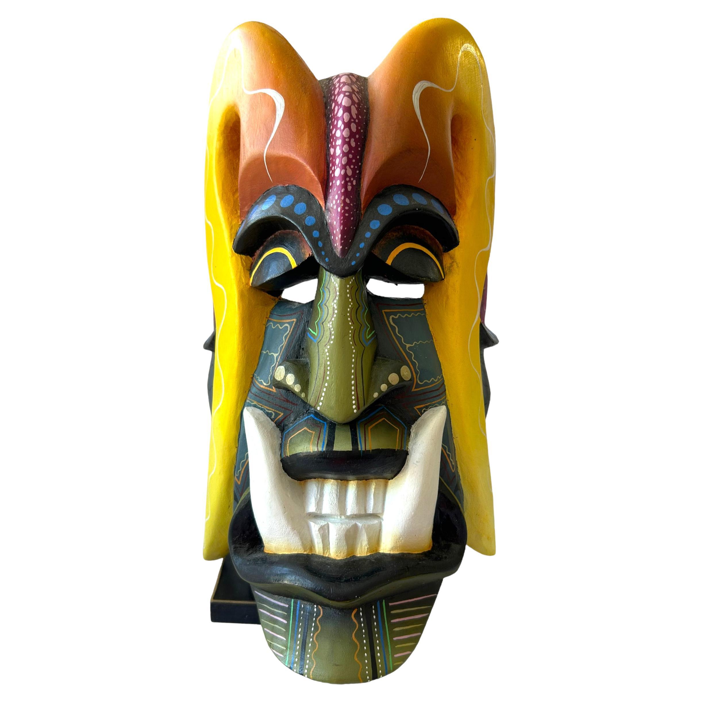 Vintage 2011 Boruca Authentic Indigenous Wooden Mask w/ Stand ~ Costa Rica For Sale
