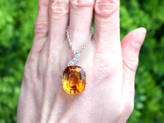 Vintage 20.12 Carat Citrine and 0.38 Carat Diamond White Gold Pendant