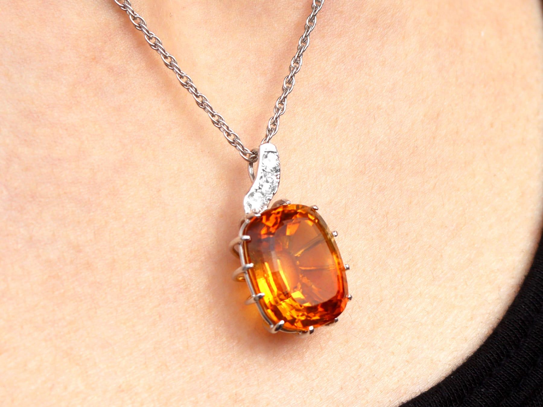 Vintage 20.12 Carat Citrine and 0.38 Carat Diamond White Gold Pendant For Sale 3