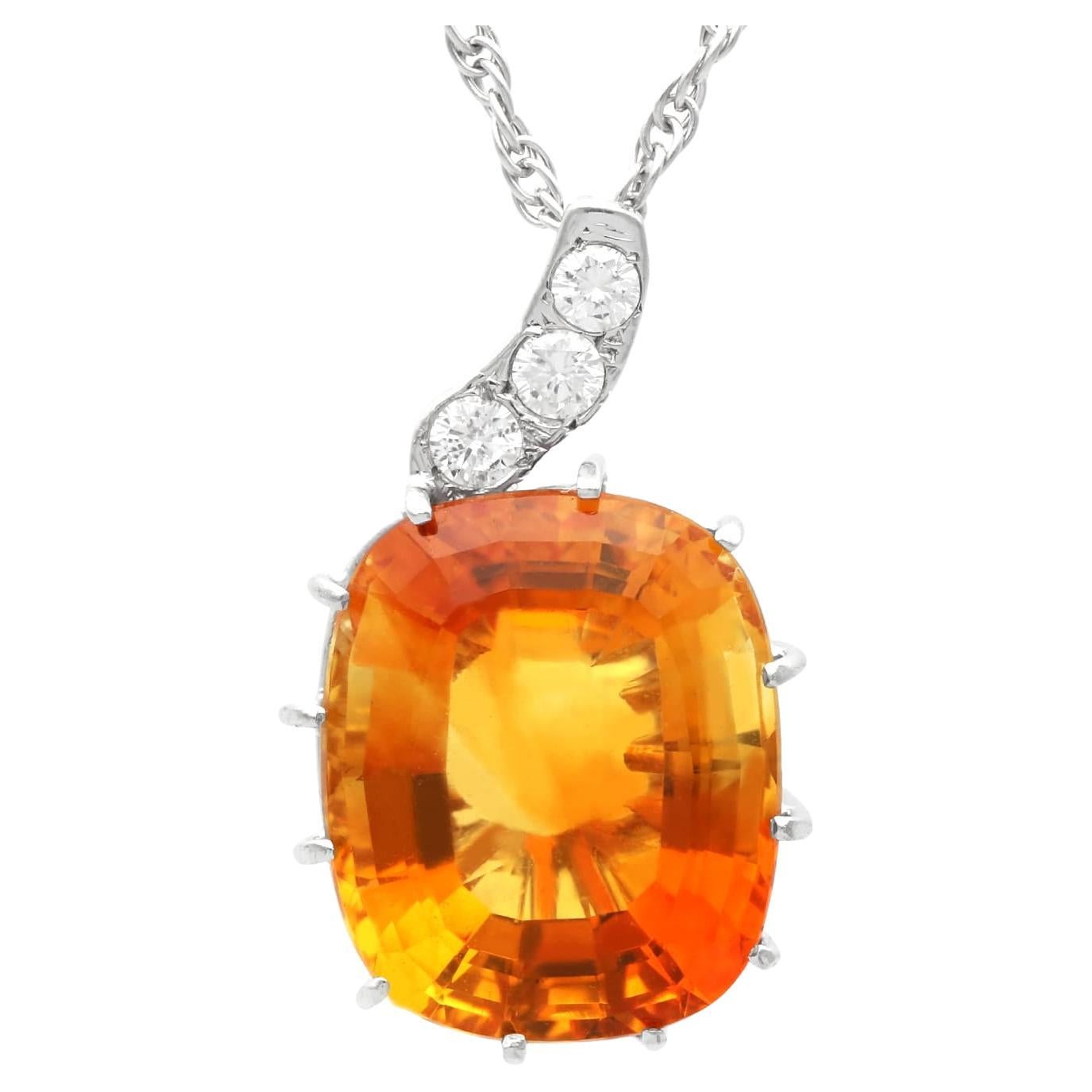 Vintage 20.12 Carat Citrine and 0.38 Carat Diamond White Gold Pendant