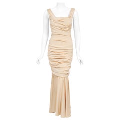 Vintage 2013 Dolce & Gabbana Naked Nude Ruched Stretch Silk Hourglass Gown
